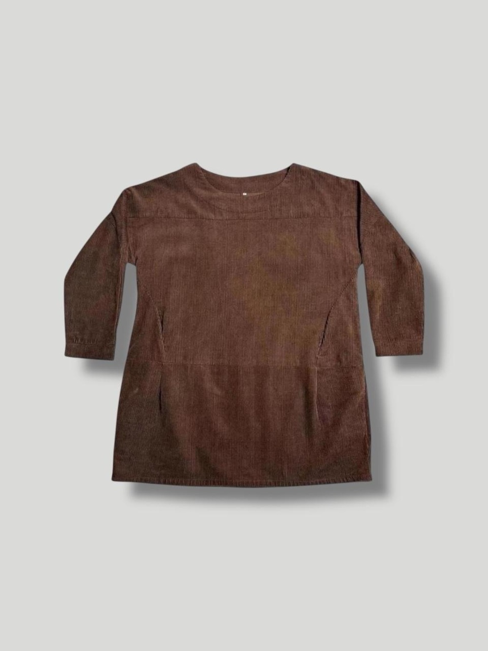 100% Cotton Brown Corduroy Drop Waist Cozy Long Sleeve Mini Mod Shift Dress XXL